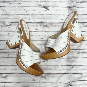 ECKO RED White Leather Wood Block Wedge Heels